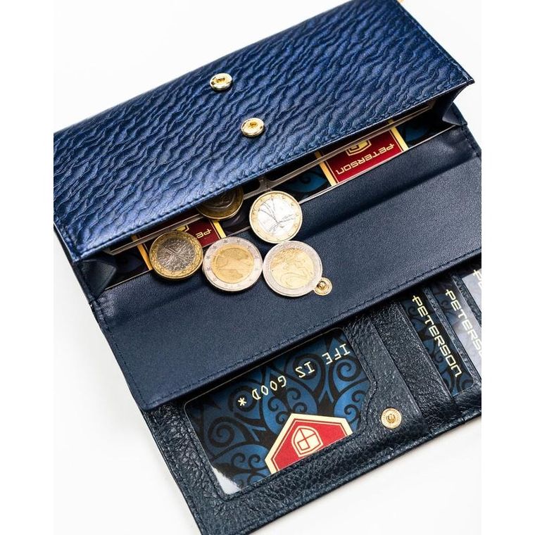 Portfel, niebieski, skóra naturalna i ekologiczna, Peterson