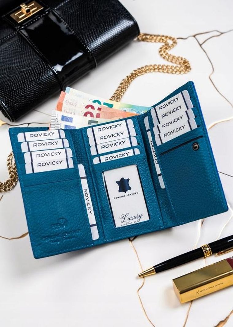 Portfel, niebieski, skórzany, Lorenti