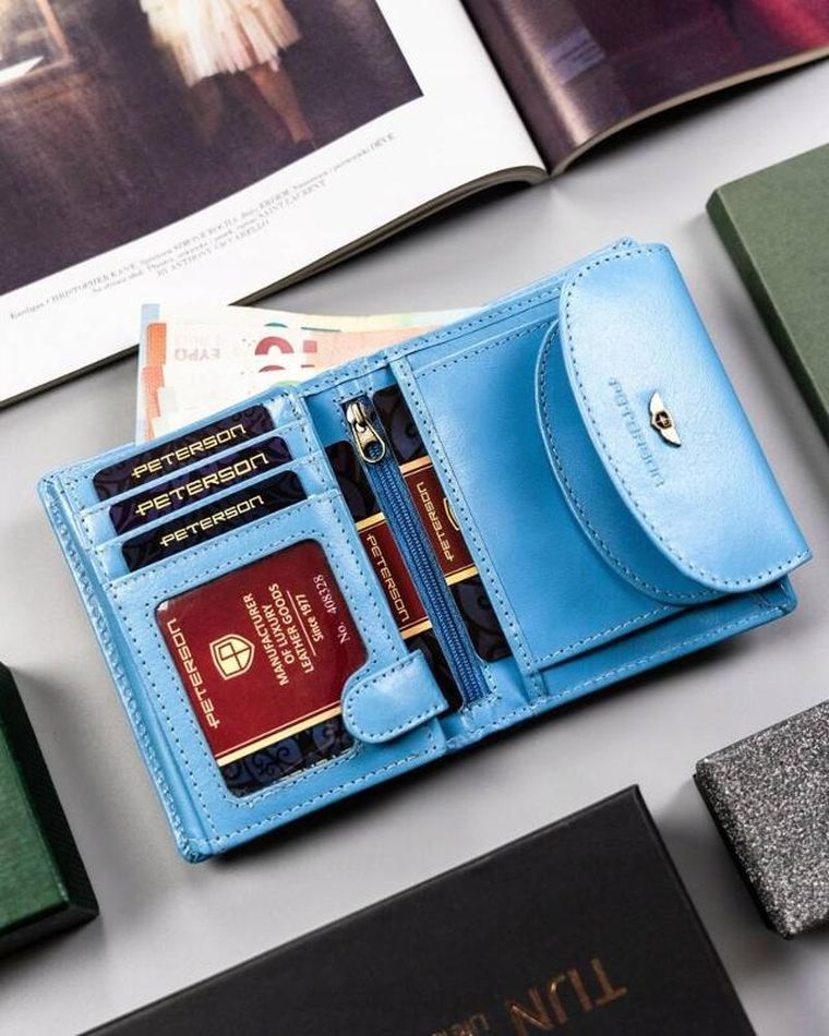 Portfel, niebieski, skórzany, Peterson