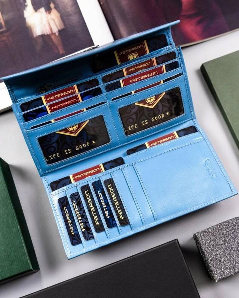 Portfel, niebieski, skórzany, Peterson
