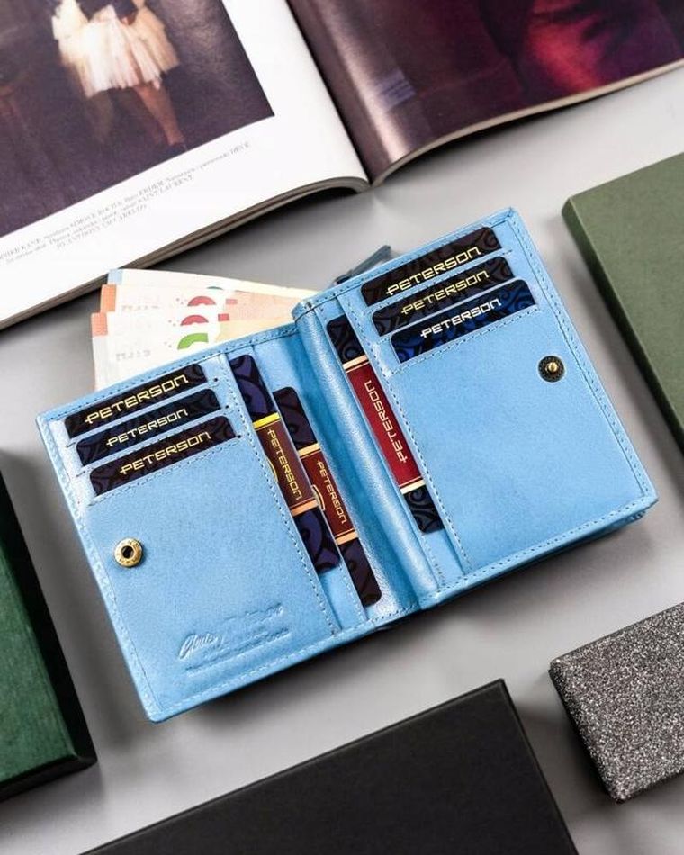 Portfel, niebieski, skórzany, Peterson