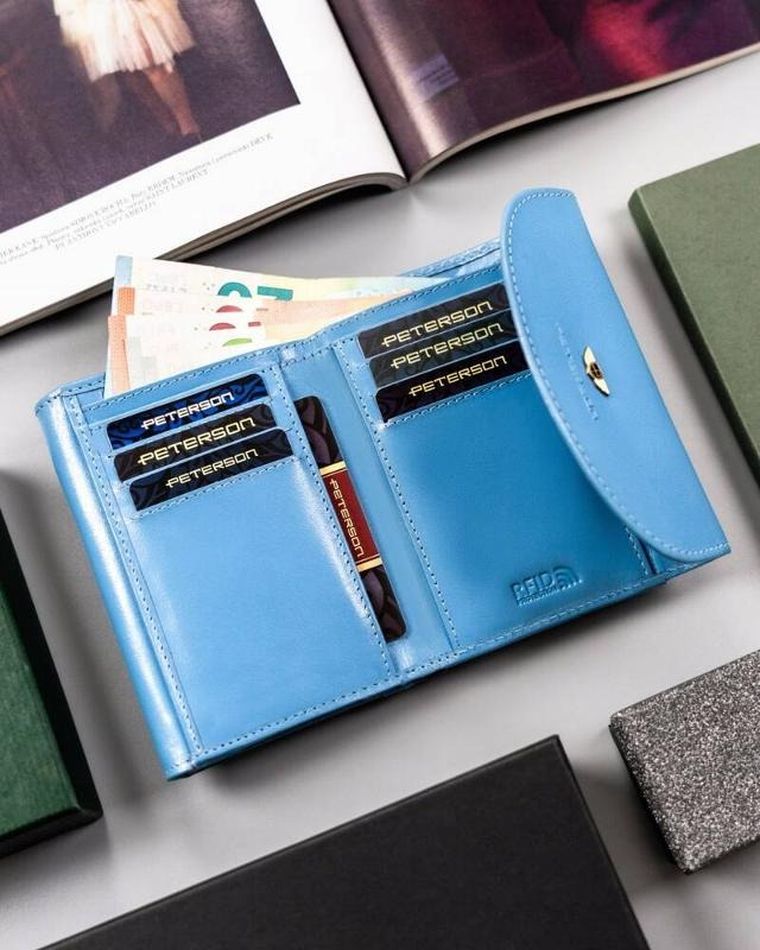 Portfel, niebieski, skórzany, Peterson