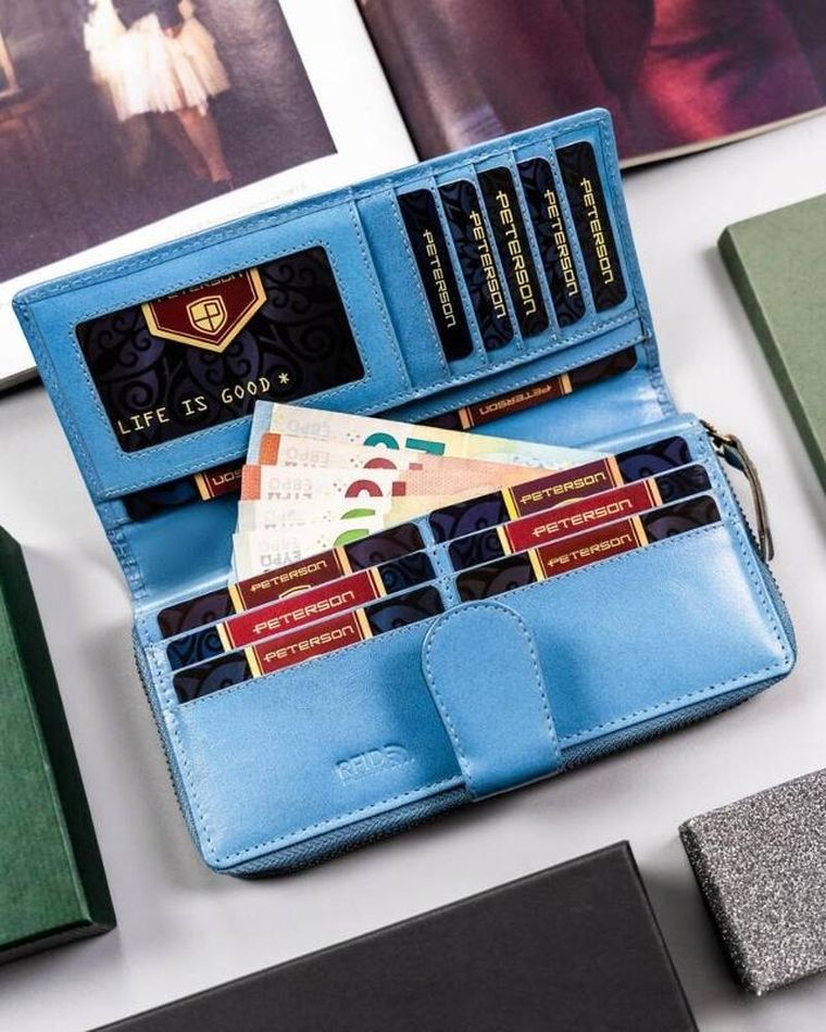 Portfel, niebieski, skórzany, Peterson