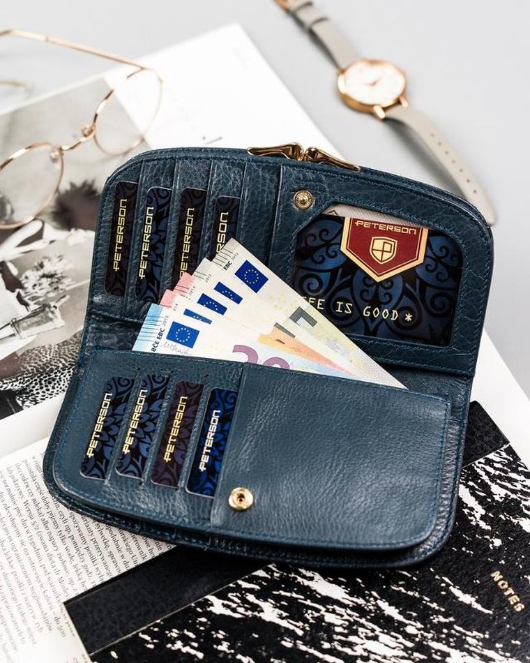 Portfel, niebieski, skórzany, Peterson