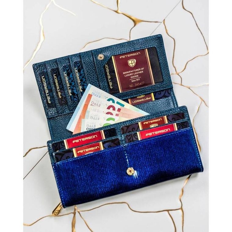 Portfel, niebieski, skórzany, Peterson