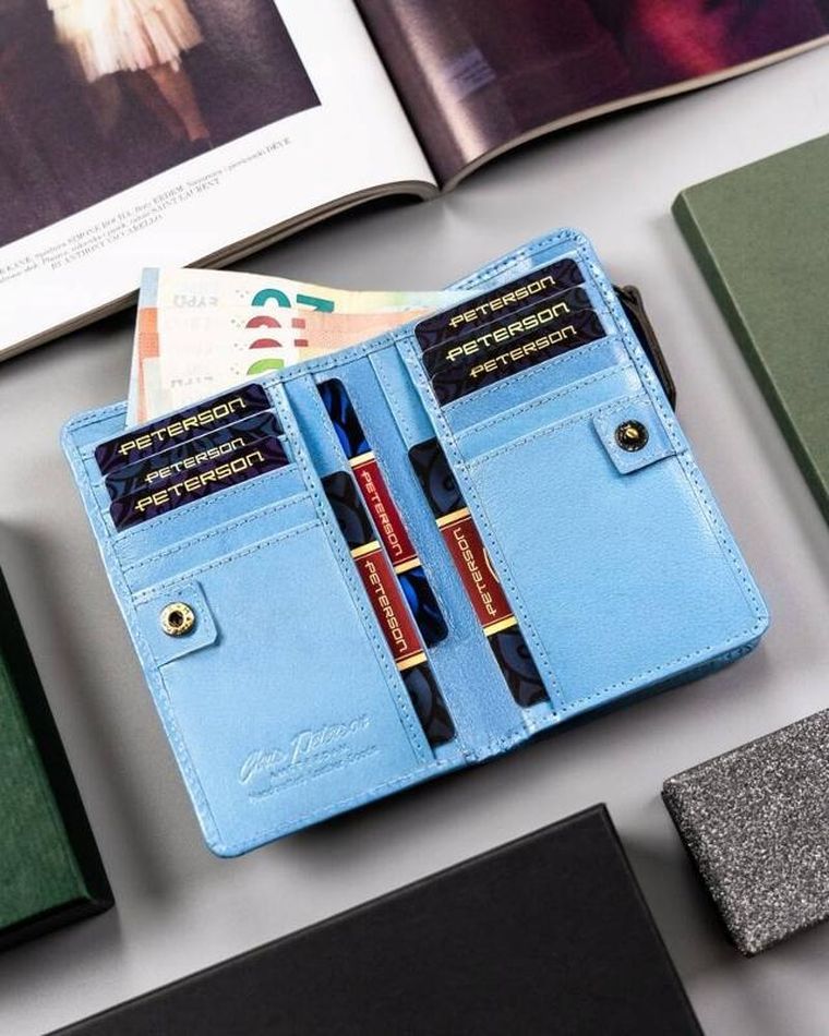 Portfel, niebieski, skórzany, RFID, Peterson