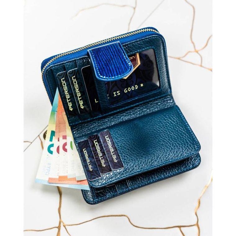 Portfel, niebieski, skórzany, RFID, Peterson