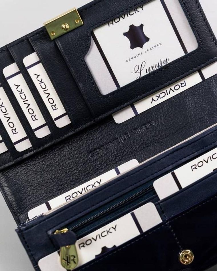 Portfel, niebieski, skórzany, Rovicky