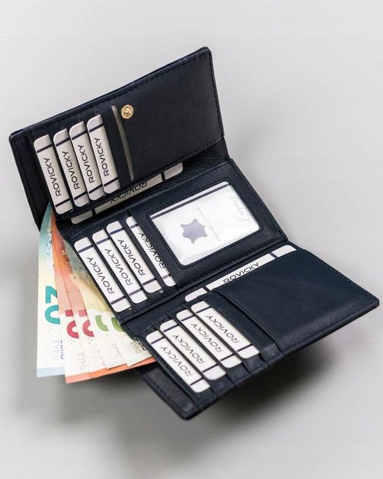 Portfel, niebieski, skórzany, Rovicky