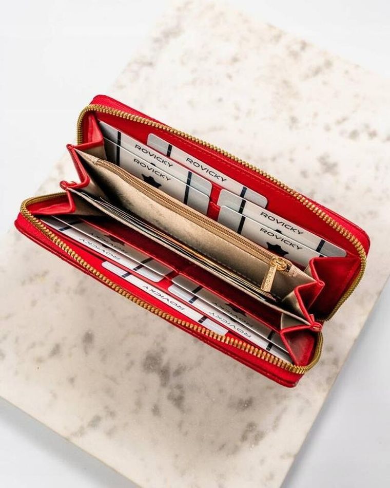 Portfel-piórnik, czerwony, skóra ekologiczna, Rovicky