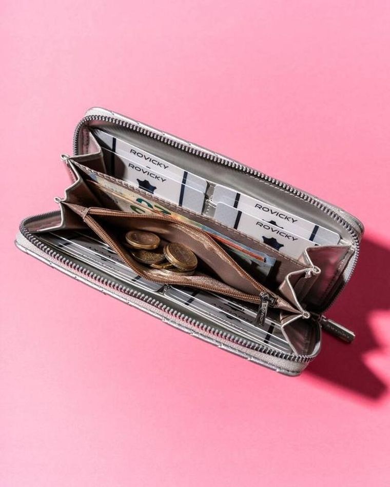 Portfel-piórnik, srebrny, skóra ekologiczna, Rovicky