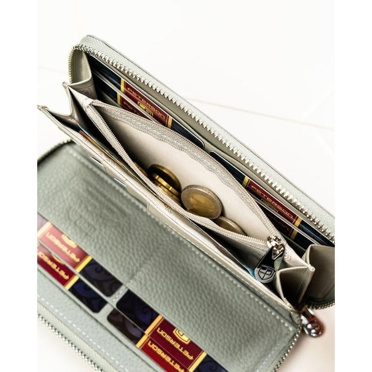 Portfel-piórnik, szary, skóra naturalna i ekologiczna, Peterson