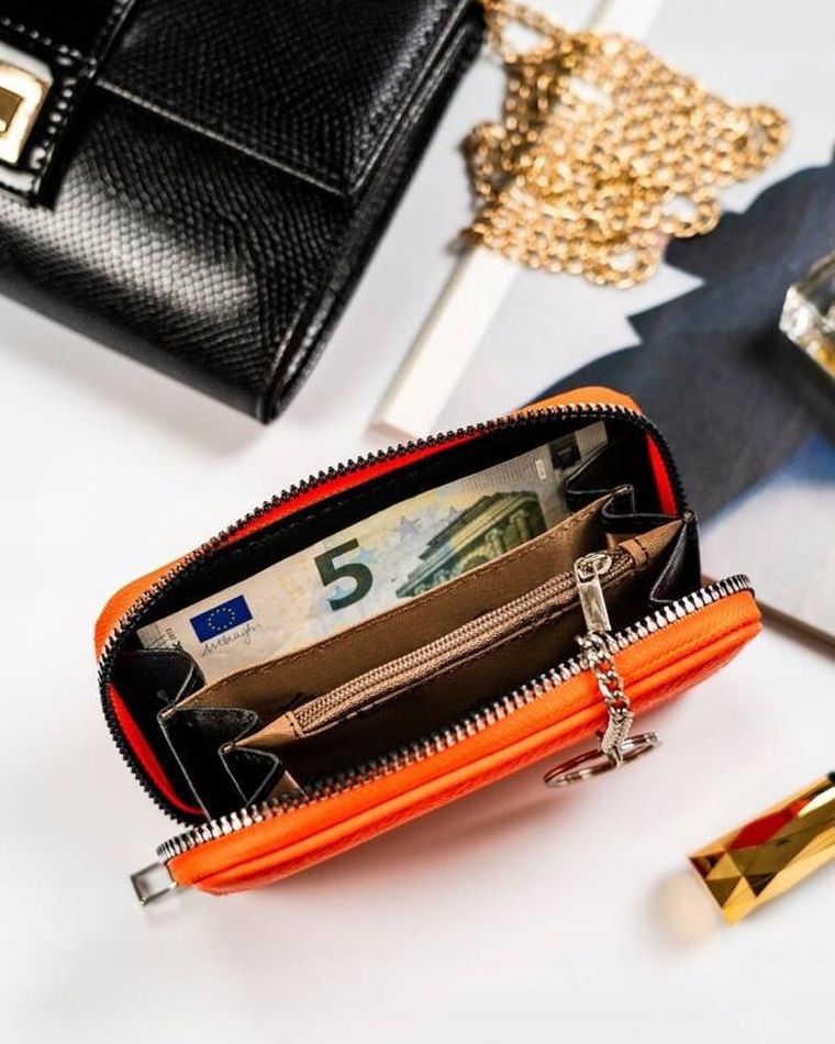 Portfel, pomarańczowy, skóra ekologiczna, Cavaldi