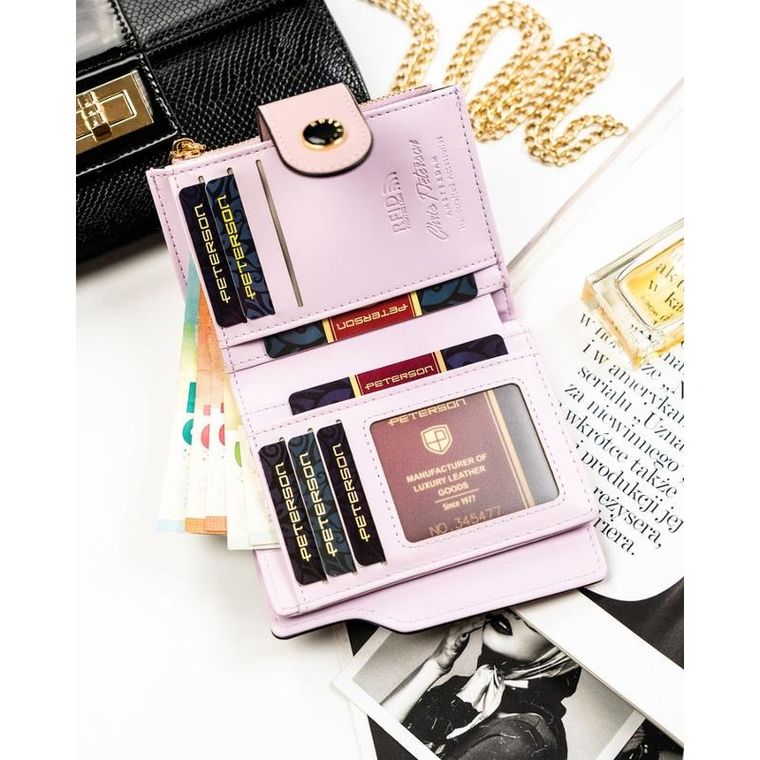 Portfel, różowy, skóra ekologiczna, RFID, Peterson