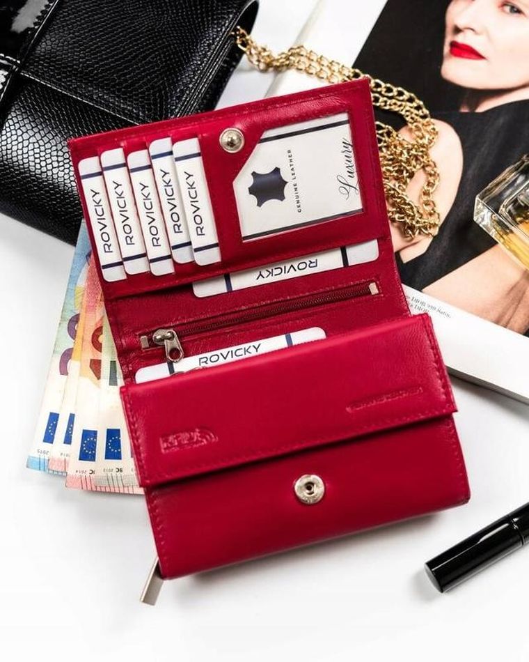 Portfel, różowy, skórzany, RFID, Rovicky