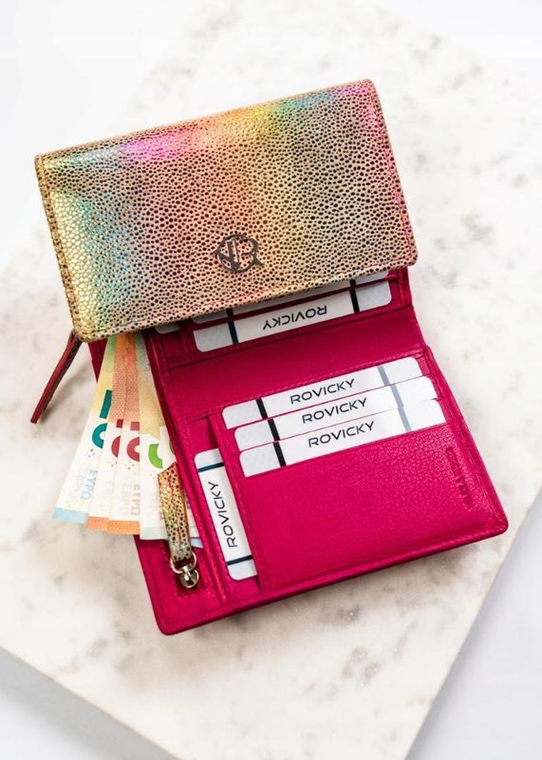Portfel, różowy, skórzany, Rovicky