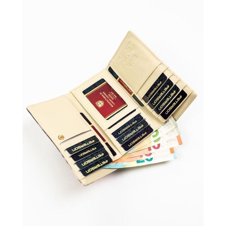 Portfel, skóra naturalna i ekologiczna, kwiatowy wzór, Peterson