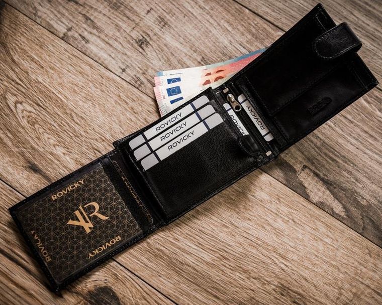 Portfel, skórzany, czarny, RFID, Rovicky