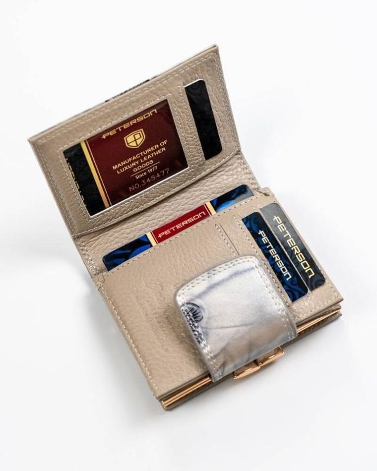 Portfel, srebrno-niebieski, skórzany, RFID, Peterson