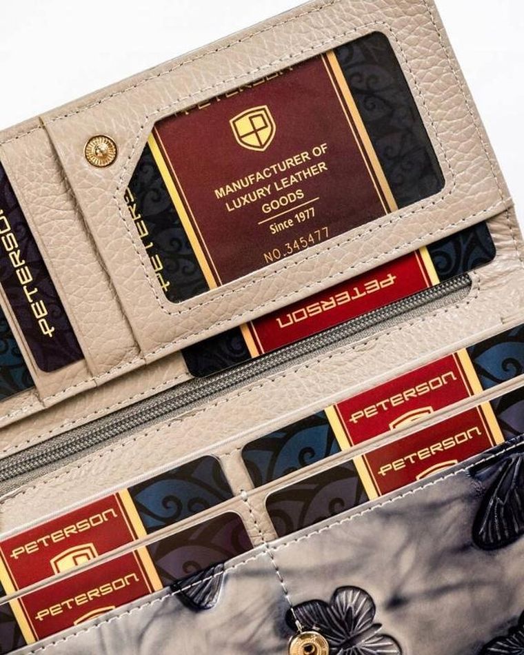 Portfel, srebrno-niebieski, skórzany, RFID, Peterson