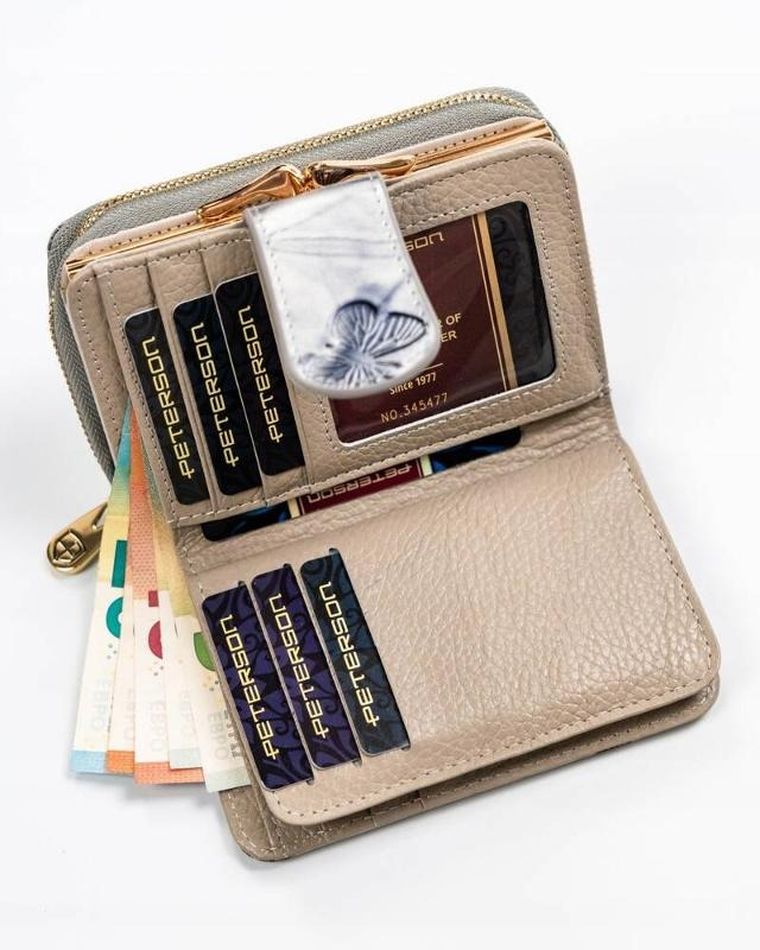 Portfel, srebrno-niebieski, skórzany, RFID, Peterson