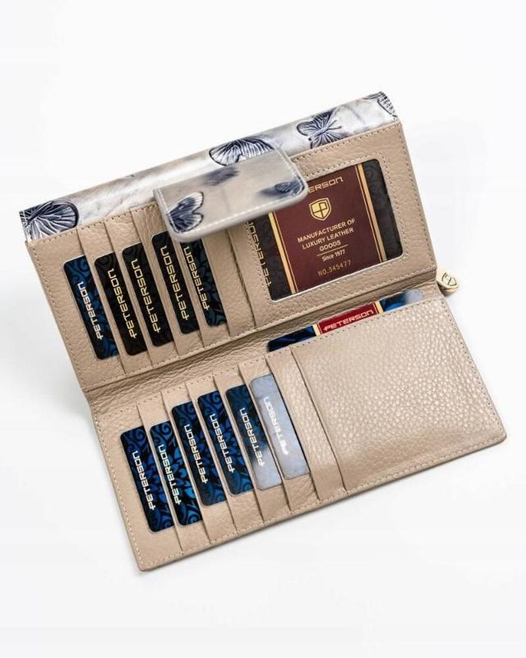 Portfel, srebrno-niebieski, skórzany, RFID, Peterson