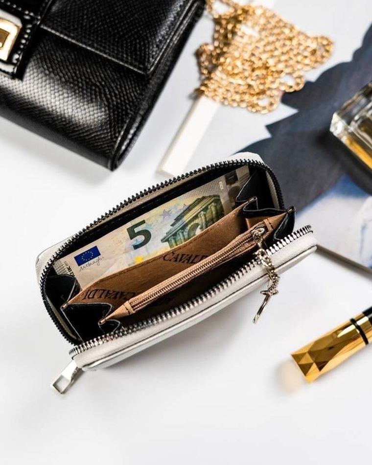 Portfel, srebrny, skóra ekologiczna, Cavaldi