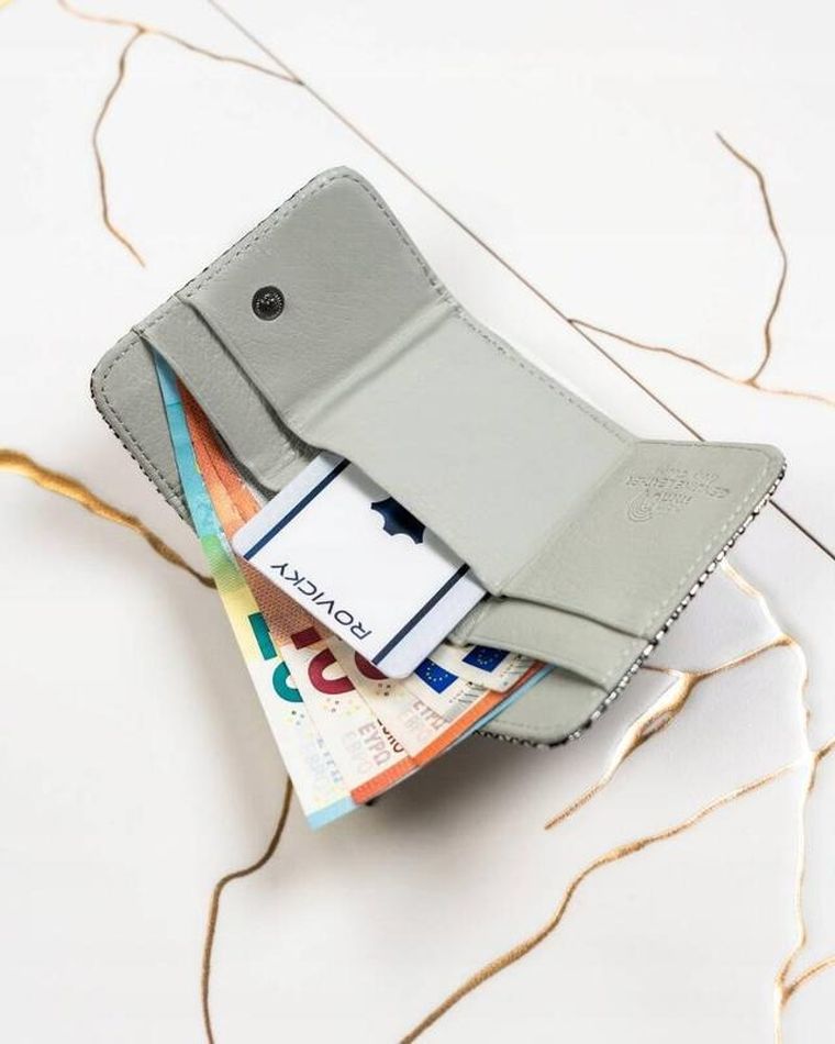 Portfel, srebrny, skórzany, Lorenti