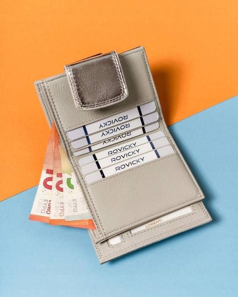 Portfel, srebrny, skórzany, Lorenti