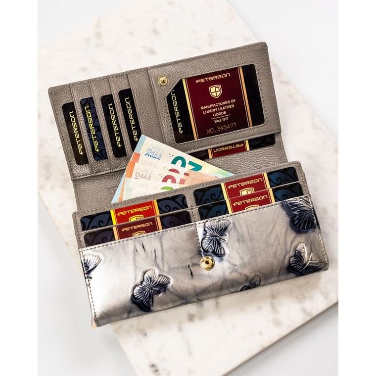 Portfel, srebrny, skórzany, Peterson