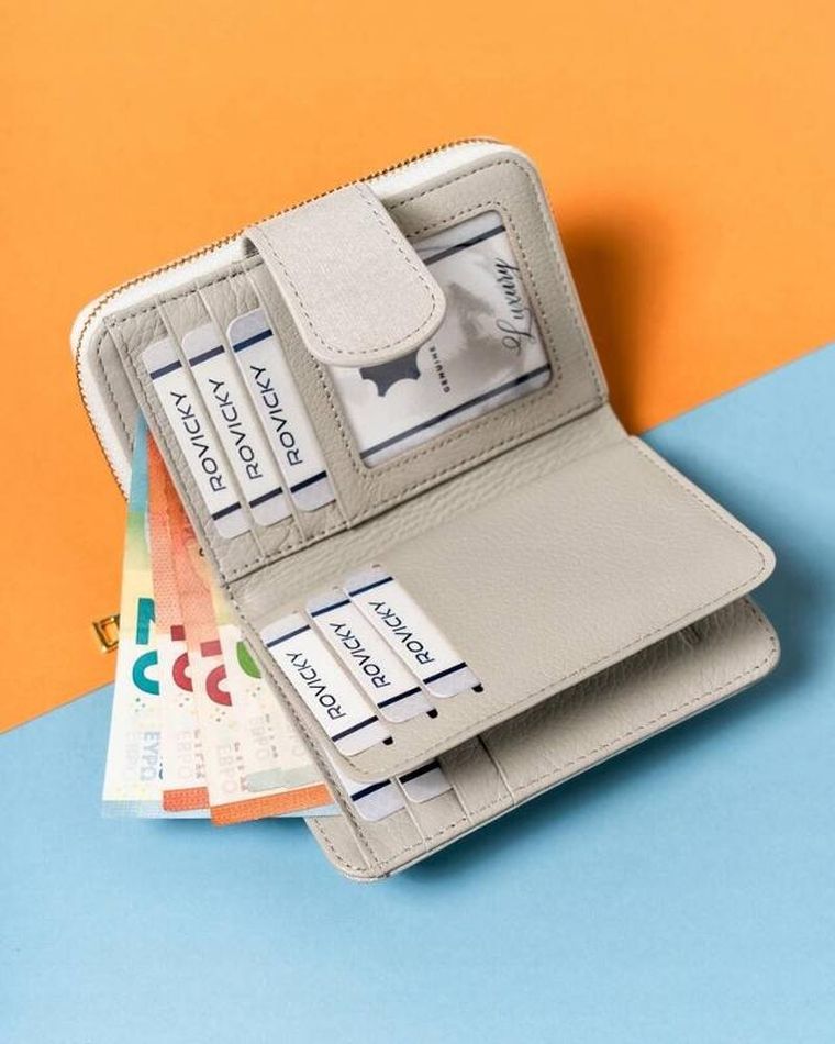 Portfel, srebrny, skórzany, RFID, Lorenti