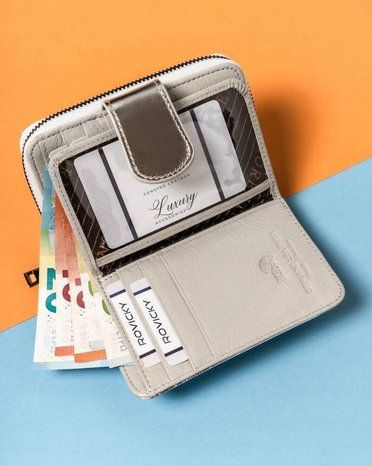 Portfel, srebrny, skórzany, RFID, Lorenti