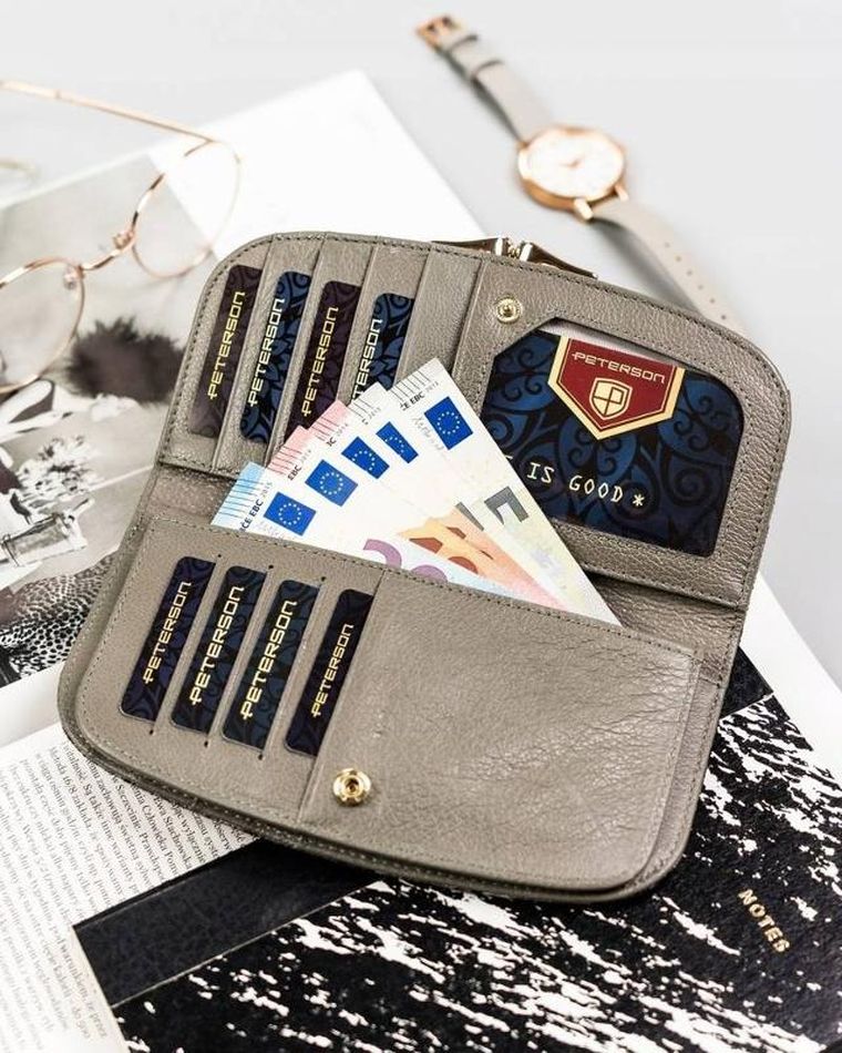Portfel, szary, holograficzny, skórzany, Peterson
