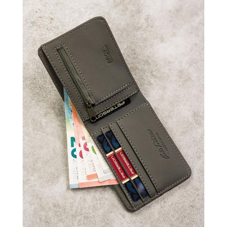 Portfel, szary, skóra ekologiczna, RFID, Peterson