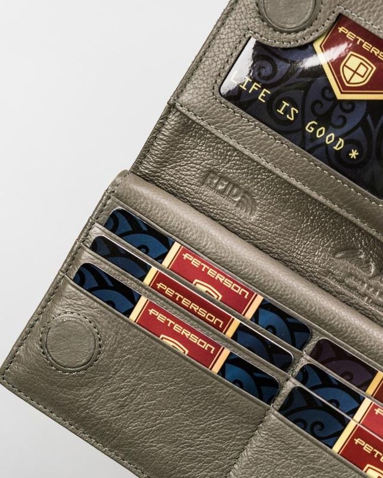 Portfel, szary, skórzany, Peterson