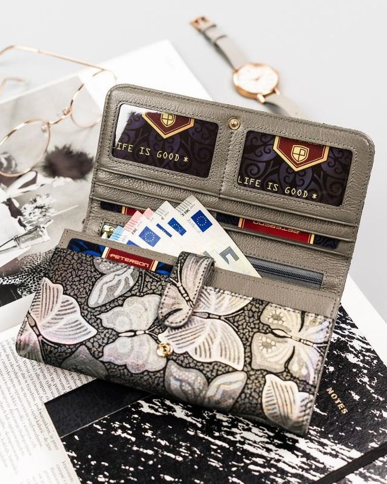 Portfel, szary, skórzany, Peterson