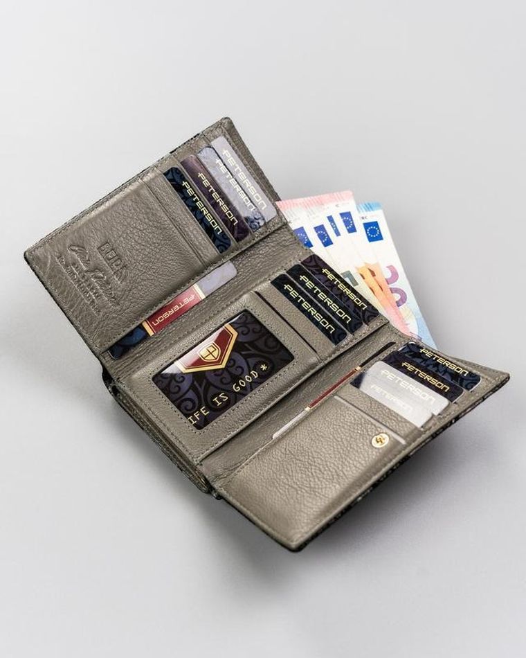 Portfel, szary, skórzany, Peterson