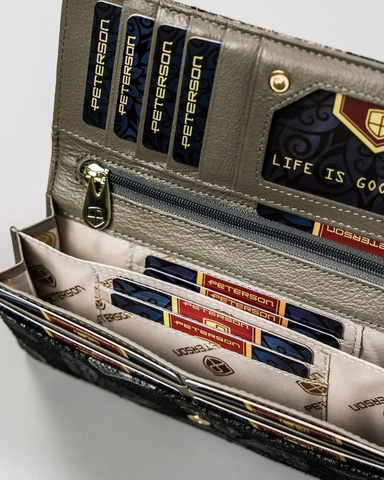 Portfel, szary, skórzany, Peterson