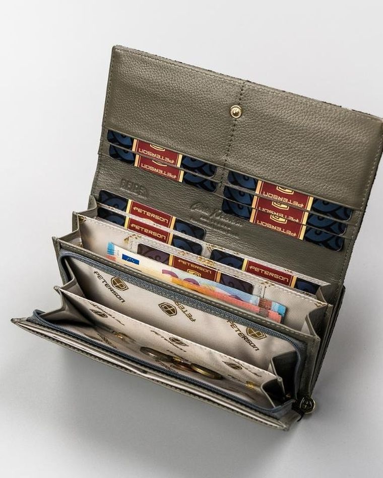 Portfel, szary, skórzany, Peterson