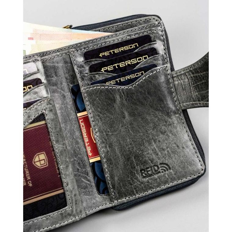 Portfel, szary, skórzany, Peterson