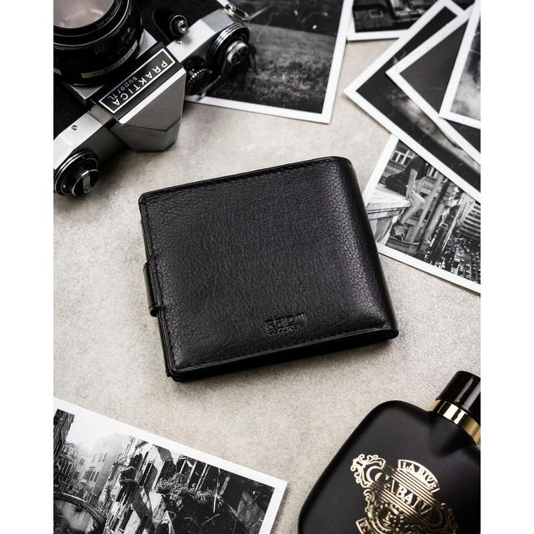 Portfel z brelokiem, czarny, skórzany, Peterson