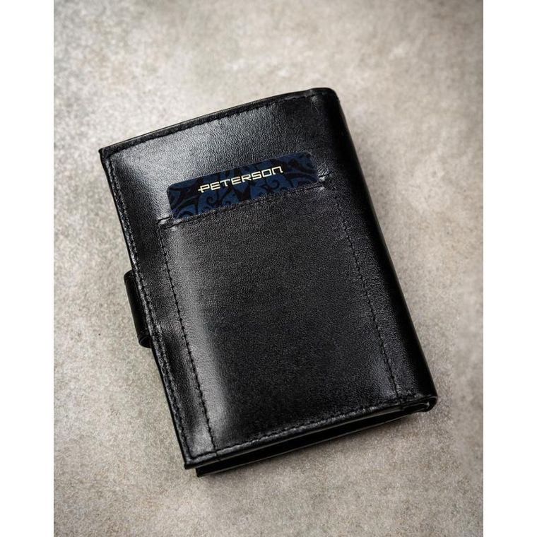 Portfel z brelokiem, czarny, skórzany, Peterson