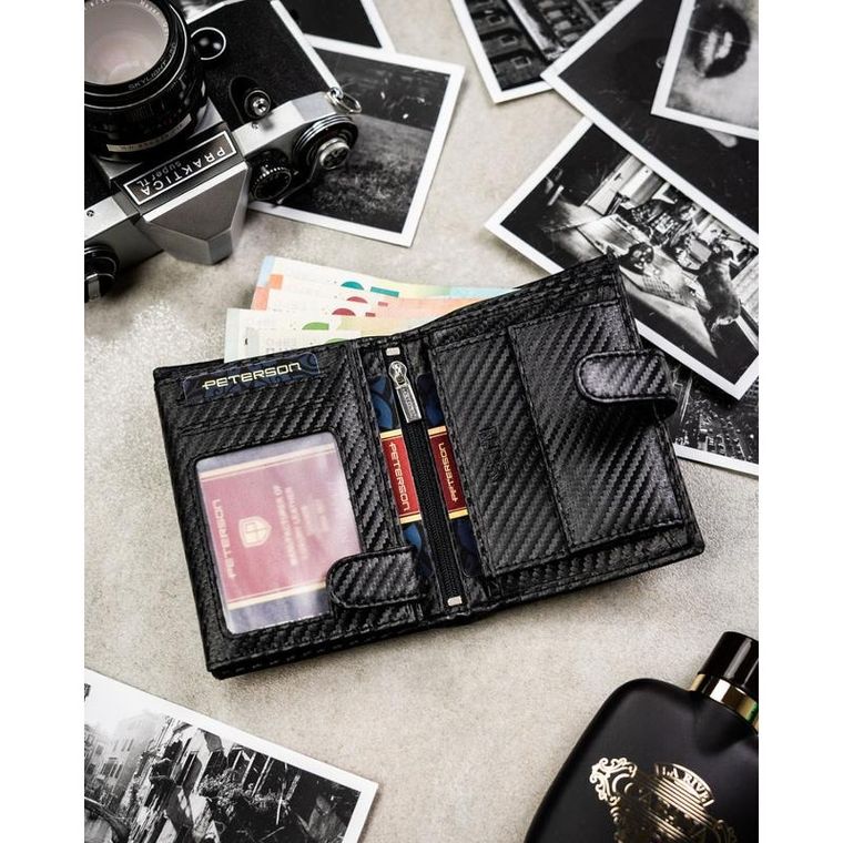 Portfel z brelokiem, czarny, skórzany, Peterson