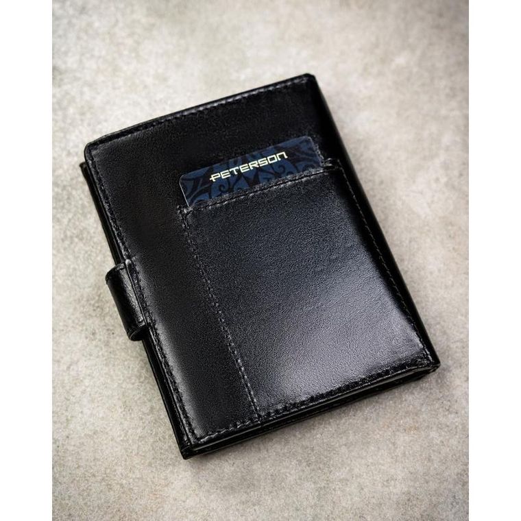 Portfel z brelokiem, czarny, skórzany, Peterson