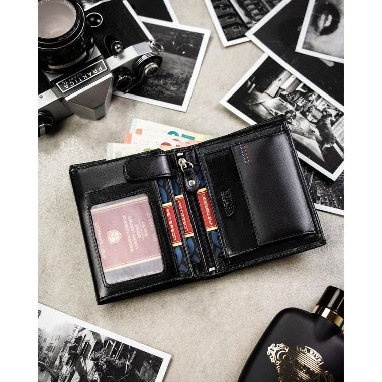 Portfel z brelokiem, czarny, skórzany, Peterson