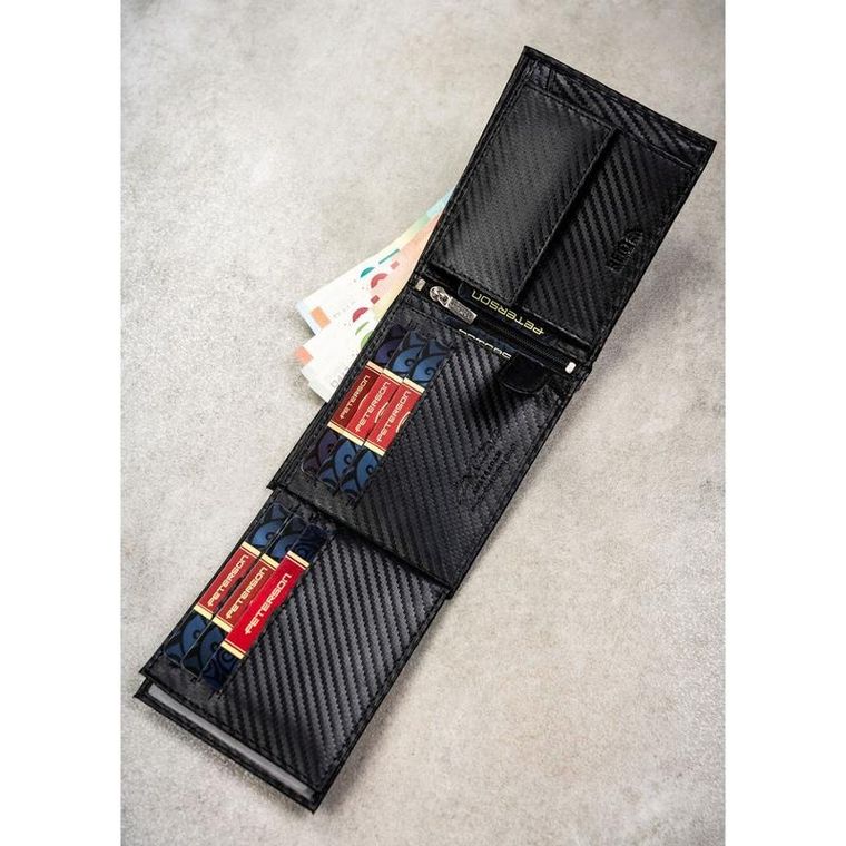 Portfel z brelokiem, czarny, skórzany, Peterson