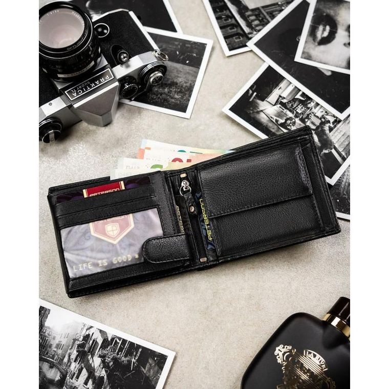 Portfel z brelokiem, czarny, skórzany, Peterson