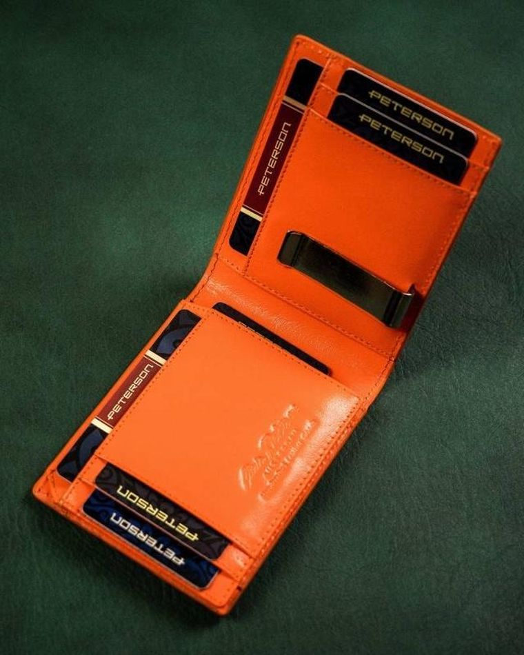 Portfel z kieszonką na kartę, czarno-pomarańczowy, skórzany, Peterson