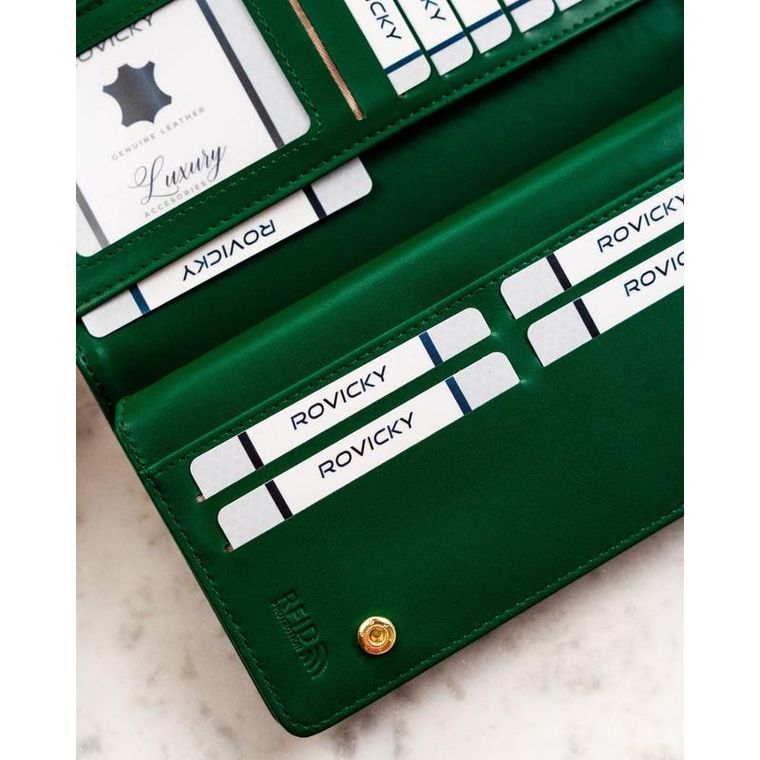 Portfel, zielony, skóra ekologiczna, RFID, Rovicky