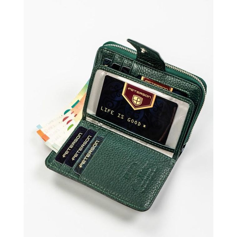 Portfel, zielony, skóra naturalna i ekologiczna, Peterson